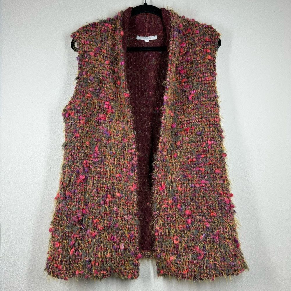 Bryn Walker Oversized Lagenlook Long Sweater Vest Chunky Yarn Eyelash Knit Med